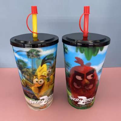 PP Plastic Type IML Printing BPA Free Cups with Lid and Straw