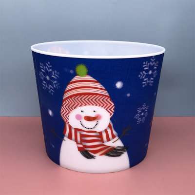 3D Lenticular Printing Portable Storage Bucket Christmas Decoration Customized Round Plastic Popcorn Buckets