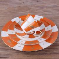 Arabic Styles Of Orange Fine Bone China Dinner Sets Ceramic Porcelain Dinnerware Sets Of 4PCS